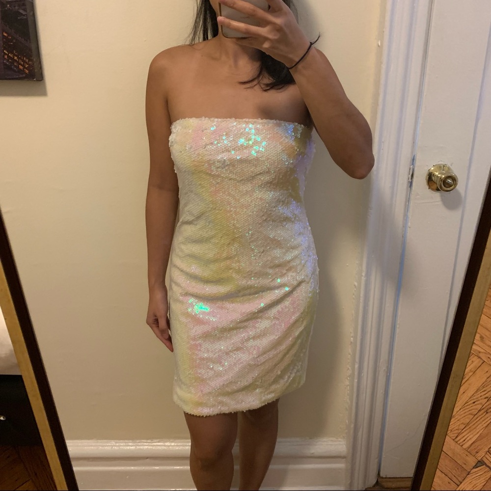 H&M Strapless Sequins Dress White. Medium Size.